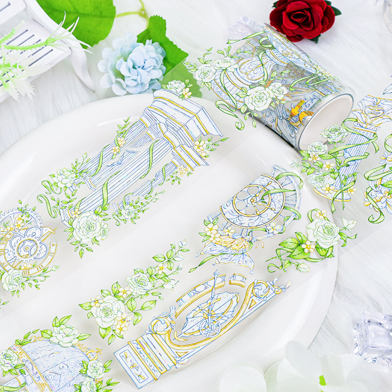 Green Garden Shell Silver PET Tape featuring garden, green, and silver designs for journaling, scrapbooking and collage
