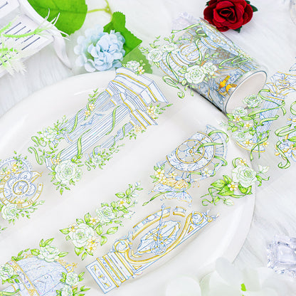 Green Garden Shell Silver PET Tape featuring garden, green, and silver designs for journaling, scrapbooking and collage