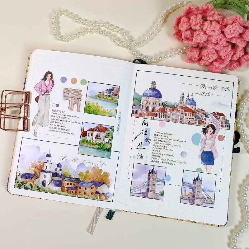 6.5cm*125cm Encountering the small town Die Cutting Washi/PET/Fog PET Tape for journaling, scrapbooking and collage