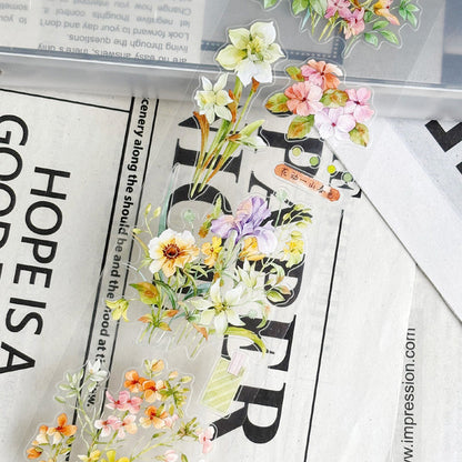 6cm*100cm Bouquet Of Spring Die Cutting Washi/PET Tape featuring spring designs for journaling, scrapbooking and collage