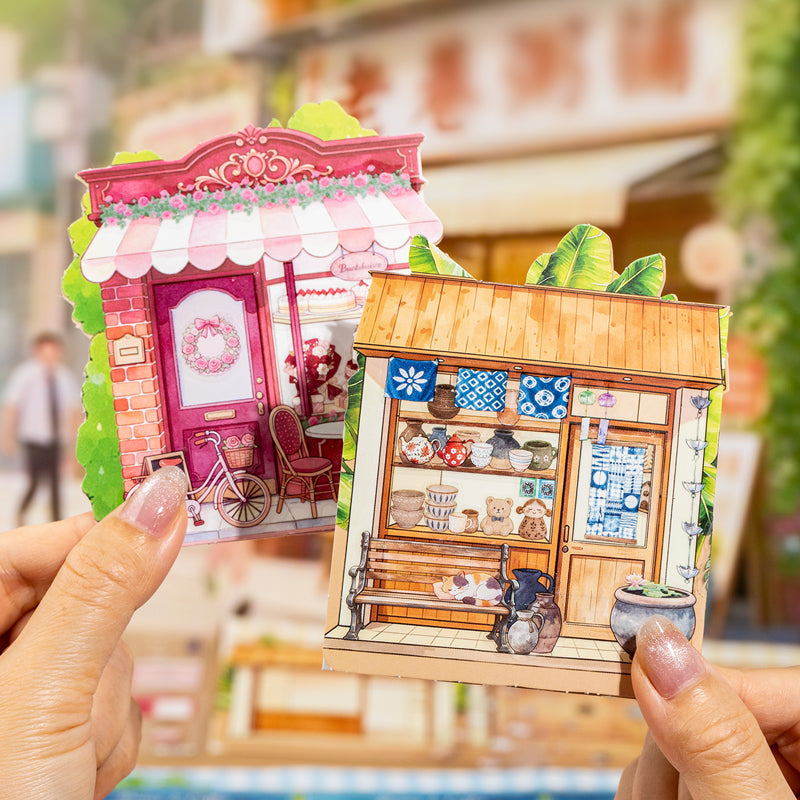 Miniature Street Scene Series 3D Sticker Book featuring book, street, and tree designs for journaling, scrapbooking and collage
