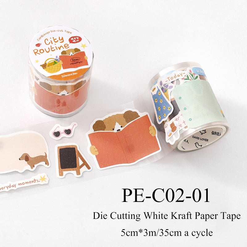 Warm Little Happiness Series Die Cutting White Kraft Paper Tape