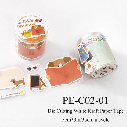 Warm Little Happiness Series Die Cutting White Kraft Paper Tape