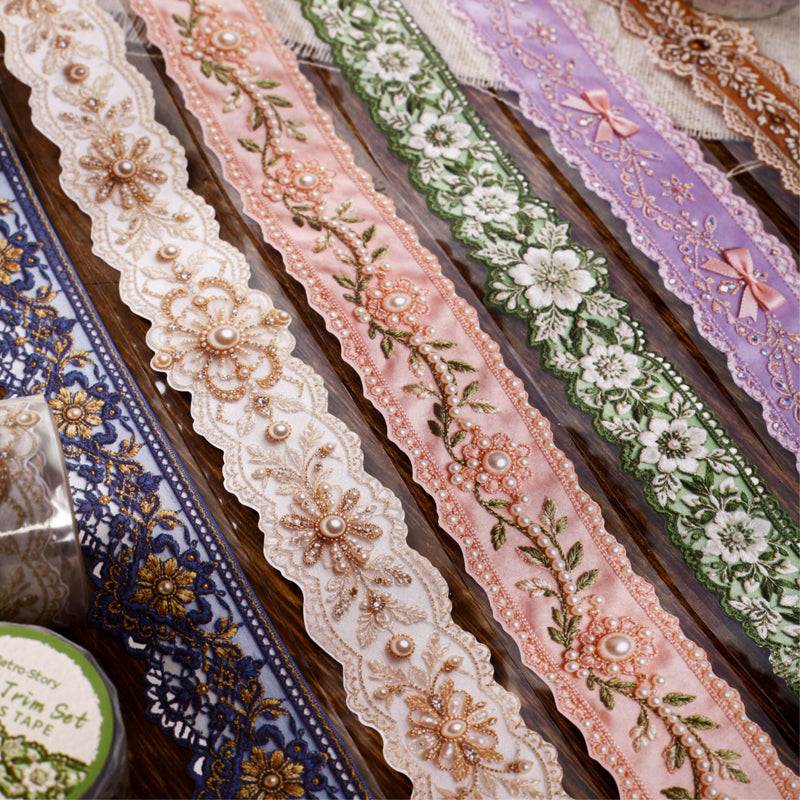 Flower Tassel Series White Kraft Paper Tape featuring white, and flower designs for journaling, scrapbooking and collage