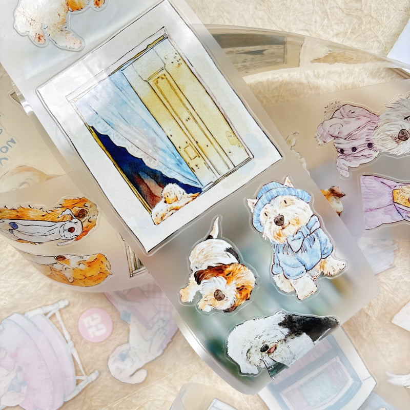 6cm*333cm Cuddly Dog Die Cutting Washi/PET/Fog PET Tape featuring dog designs for journaling, scrapbooking and collage