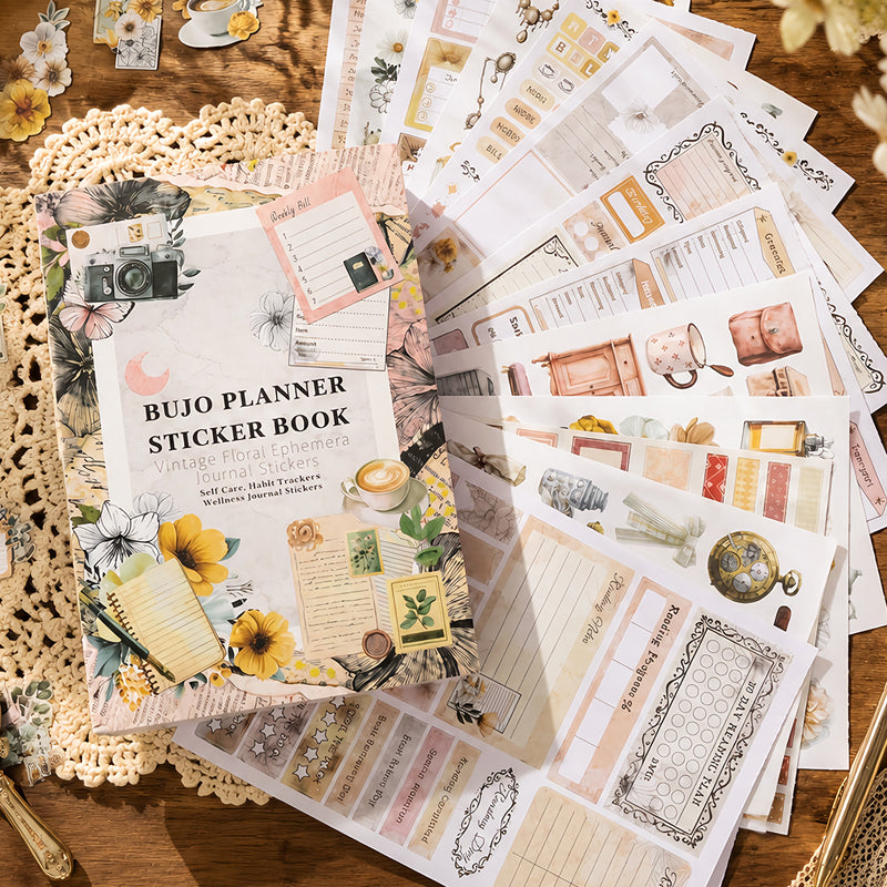 Retro Diary Sticker Book featuring retro, and book designs for journaling, scrapbooking and collage
