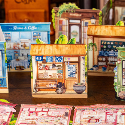 Miniature Street Scene Series 3D Sticker Book featuring book, street, and tree designs for journaling, scrapbooking and collage