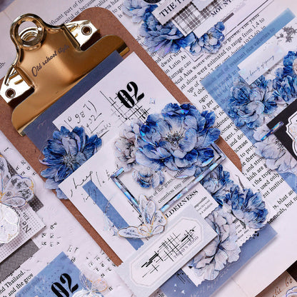 Whole Roll 6cm*6m Dark blue peony flower Die Cutting Washi/PET/Shell Light PET Tape featuring blue, flower, and light designs for journaling, scrapbooking and collage