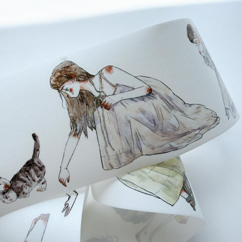5.5cm*166cm Girls Thoughts Die Cutting Washi/PET/Fog PET Tape featuring girl designs for journaling, scrapbooking and collage