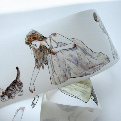 5.5cm*166cm Girls Thoughts Die Cutting Washi/PET/Fog PET Tape featuring girl designs for journaling, scrapbooking and collage