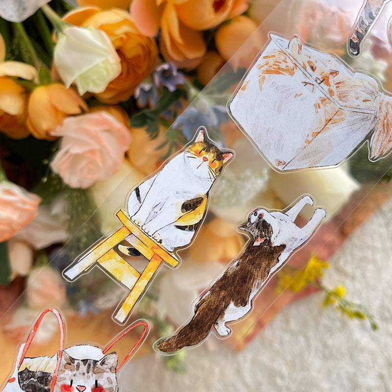 Whole Roll 6cm*10m Cat Home Die Cutting Washi/PET/Fog PET Tape featuring cat, and home designs for journaling, scrapbooking and collage