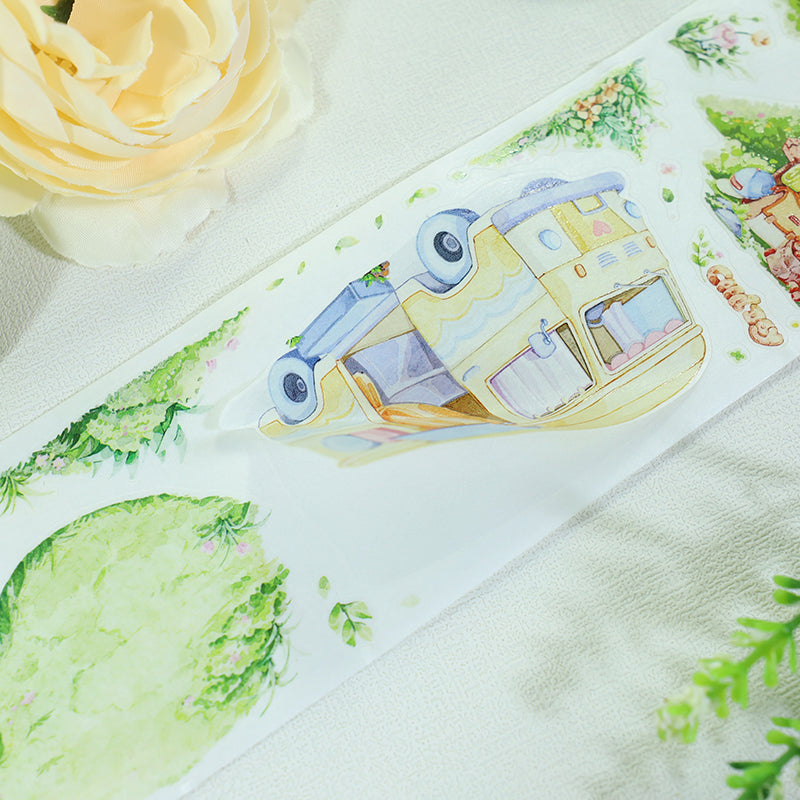 Green wind gathering wild Die Cutting Washi/Shell Light PET Tape featuring green, light, and wind designs for journaling, scrapbooking and collage