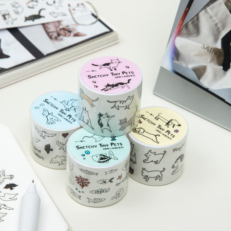 Sketchy Tiny Pets Series Die Cutting Washi Tape for journaling, scrapbooking and collage