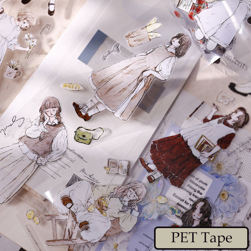 Whole Roll 5cm*5m Poetic Girl Die Cutting Washi/PET/Fog PET Tape