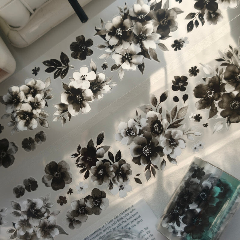 5.5cm*60cm Ink Shadow Flower Die Cutting PET Tape featuring flower, and shadow designs for journaling, scrapbooking and collage