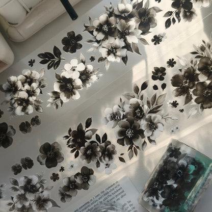 5.5cm*60cm Ink Shadow Flower Die Cutting PET Tape featuring flower, and shadow designs for journaling, scrapbooking and collage