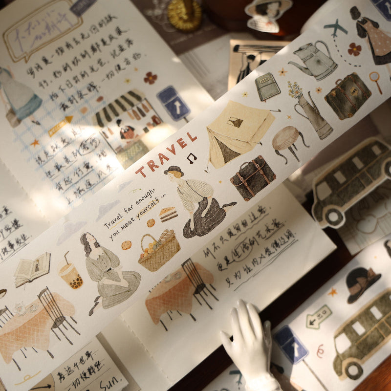5cm*100cm Travel Diary Die Cutting Washi/Fog PET Tape for journaling, scrapbooking and collage
