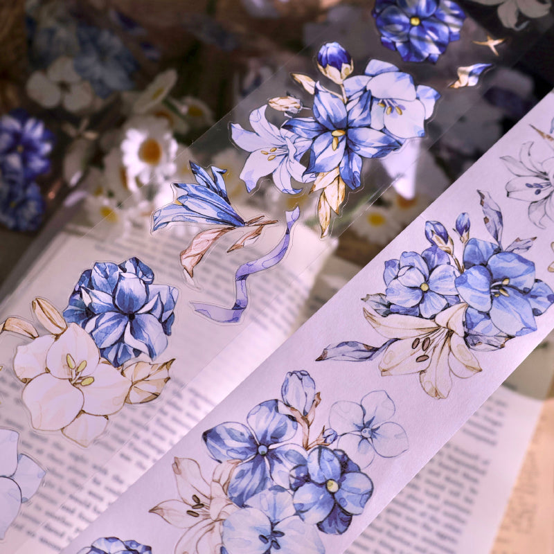 Whole Roll 5.5cm*5m Lan Yue Bai Die Cutting Washi/PET/Shell Silver PET Tape featuring silver designs for journaling, scrapbooking and collage