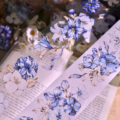 Whole Roll 5.5cm*5m Lan Yue Bai Die Cutting Washi/PET/Shell Silver PET Tape featuring silver designs for journaling, scrapbooking and collage