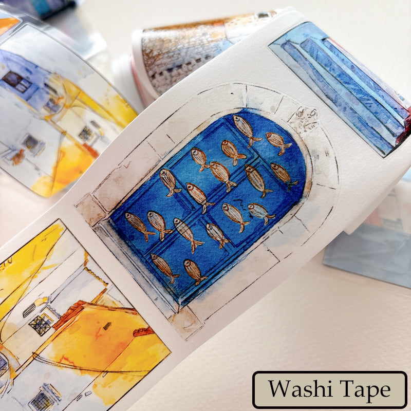 Whole Roll 7cm*5m Blue Alley Wind Die Cutting Washi/PET/Fog PET Tape