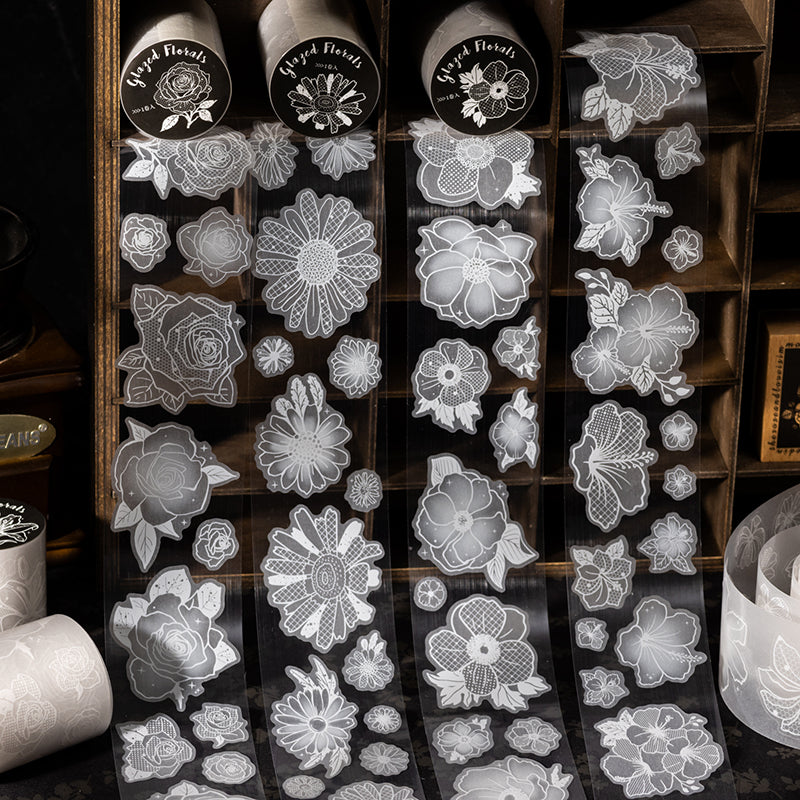 Glass Flower Series Sulfuric Acid Paper Tape featuring flower, and glass designs for journaling, scrapbooking and collage