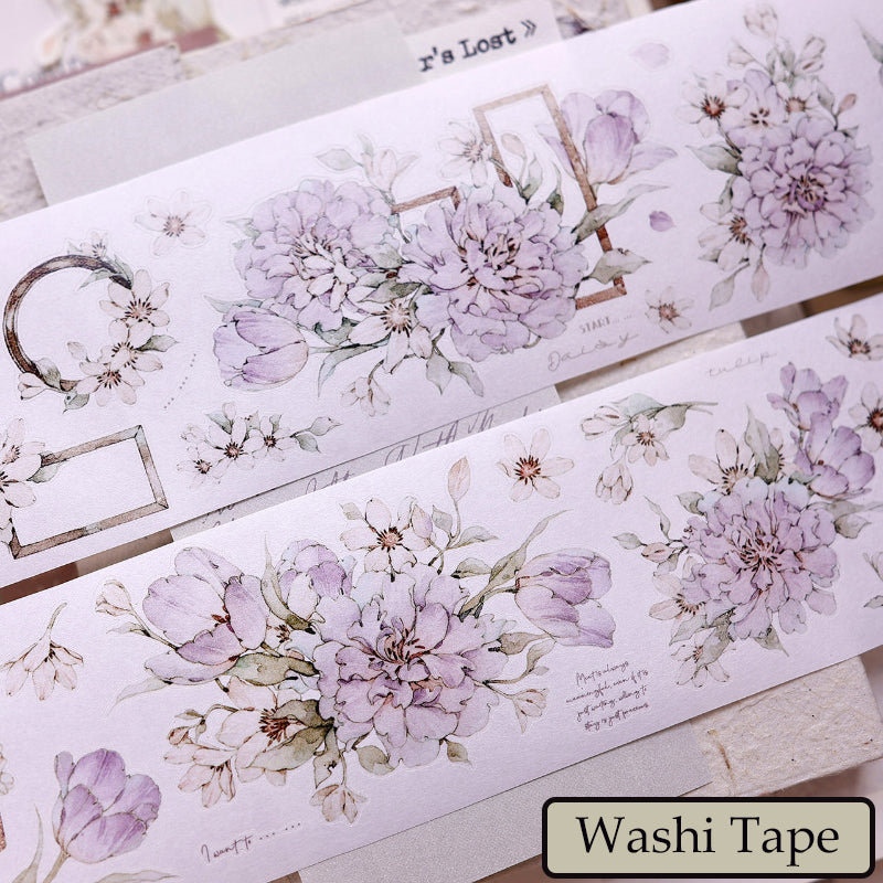 Whole Roll 5.5cm*6m Purple Smoke Flower Die Cutting Washi/PET/Shell Light PET Tape