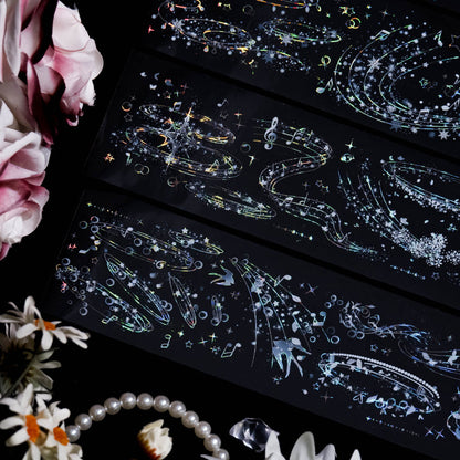 6.5cm*100cm Lingering sound Shell Silver PET Tape featuring silver designs for journaling, scrapbooking and collage