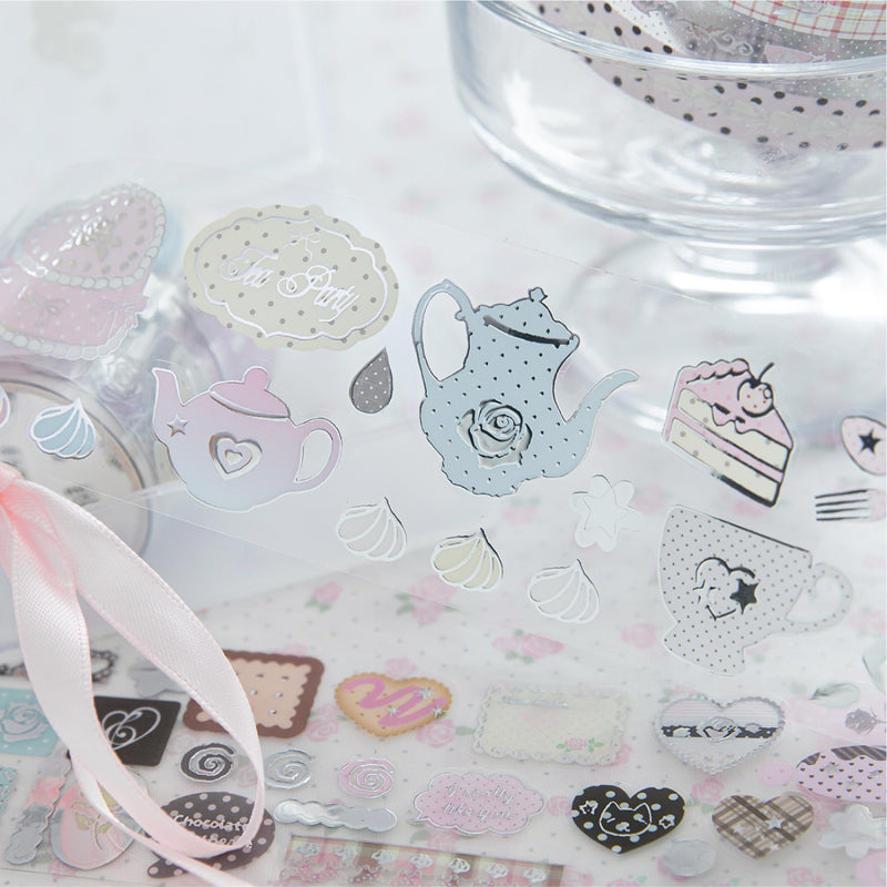 Cocoa Rose House Series Die Cutting Silver Stamping PET Tape featuring rose, silver, and house designs for journaling, scrapbooking and collage