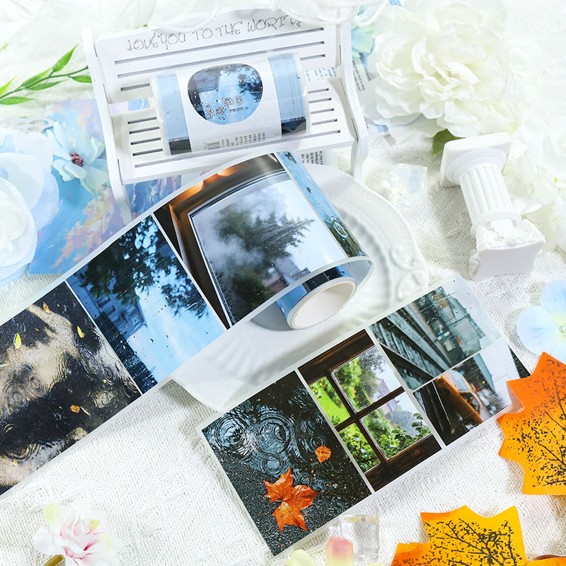 Raindrops falling on window Fog PET Tape featuring rain, and wind designs for journaling, scrapbooking and collage