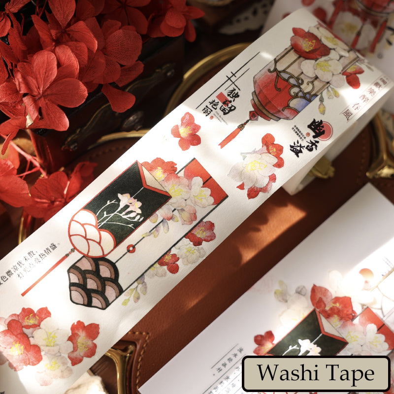 5.5cm*150cm Chinese style flowers Die Cutting Washi/PET/Shell Light PET Tape