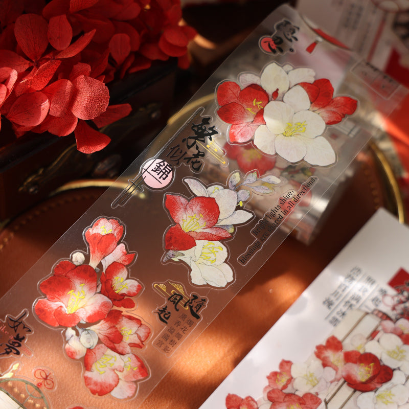 Whole Roll 5.5cm*6m Chinese style flowers Die Cutting Washi/PET/Shell Light PET Tape featuring flower, and light designs for journaling, scrapbooking and collage