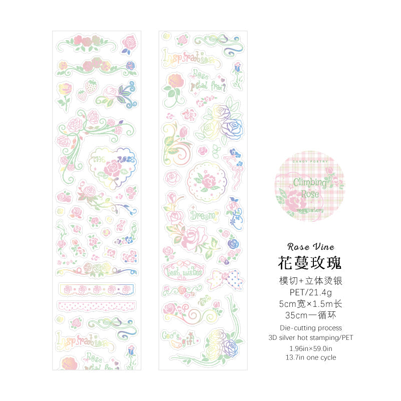 Rose Story Series Die Cutting Silver Stamping PET Tape