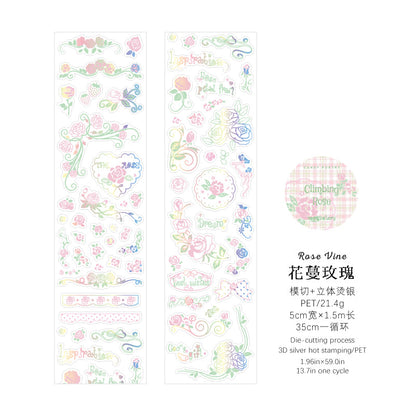 Rose Story Series Die Cutting Silver Stamping PET Tape