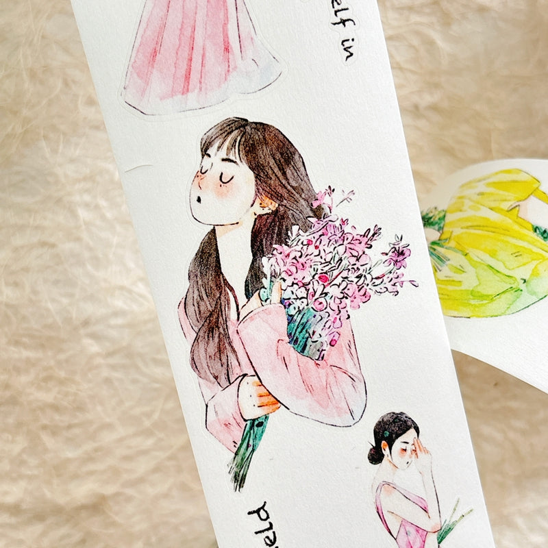5cm*333cm Holding Flower Die Cutting Washi/PET/Fog PET Tape featuring old, and flower designs for journaling, scrapbooking and collage