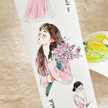 5cm*333cm Holding Flower Die Cutting Washi/PET/Fog PET Tape featuring old, and flower designs for journaling, scrapbooking and collage