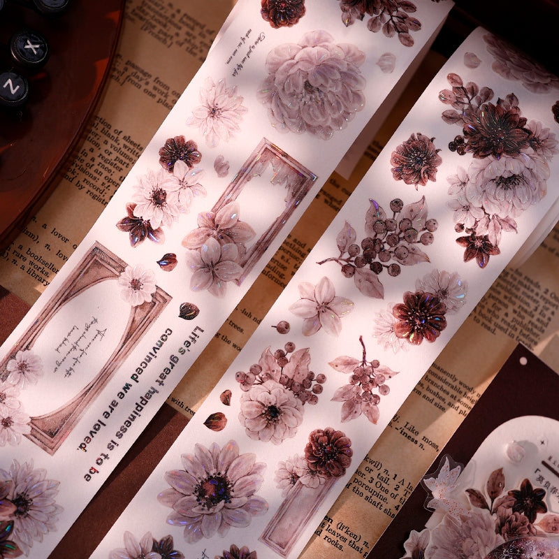 5.5cm*125cm Brown Shadow Old Manuscript Die Cutting Shell Light Washi/PET Tape