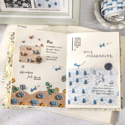 Kagawa Shimeng Series White Kraft Paper Tape featuring white designs for journaling, scrapbooking and collage