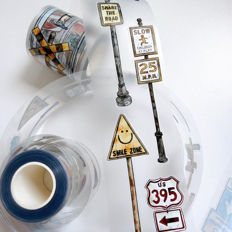 5cm*333cm Road Sign Die Cutting Washi/PET/Fog PET Tape for journaling, scrapbooking and collage