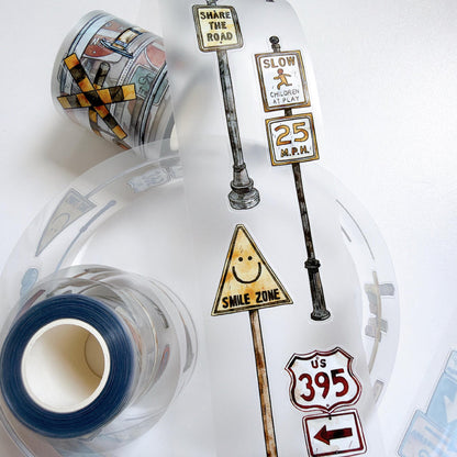 5cm*333cm Road Sign Die Cutting Washi/PET/Fog PET Tape for journaling, scrapbooking and collage