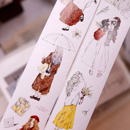 Whole Roll 5cm*5m Flower Among Girl Die Cutting Washi/PET/Fog PET Tape featuring flower, and girl designs for journaling, scrapbooking and collage
