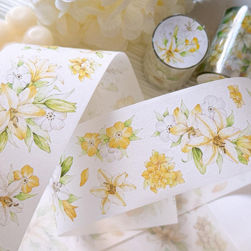5.5cm*100cm Floating Light Lily Die Cutting Washi/PET Tape featuring light designs for journaling, scrapbooking and collage