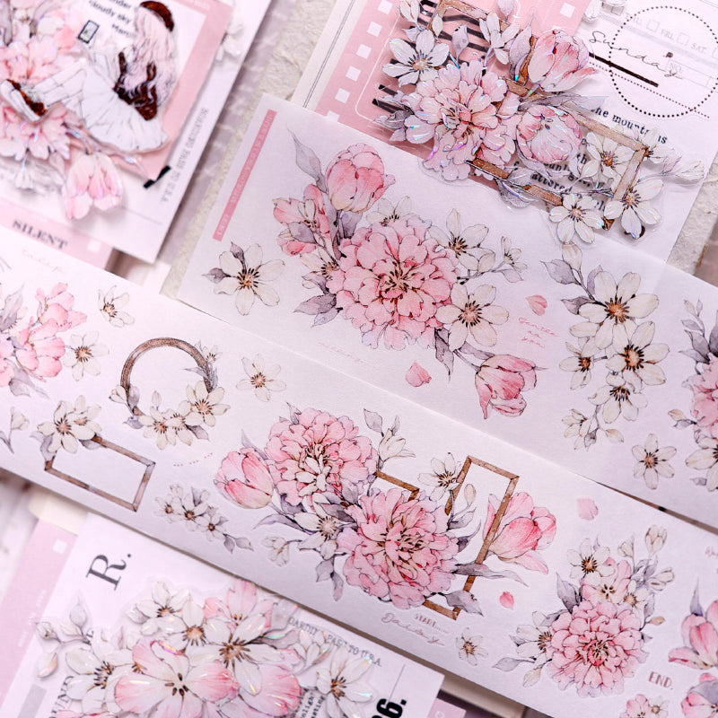 Fluffy flower petals Die-Cutting Washi Tape - Whole Roll 5.5cm×6m