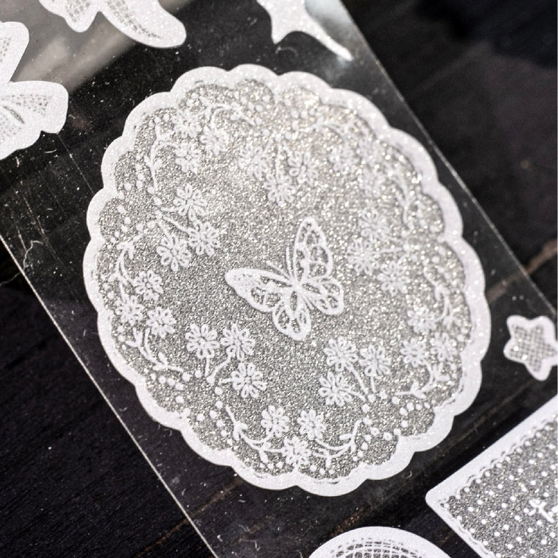 White Tea Blossom Dream Series Die Cutting Flash Sand PET Tape featuring dream, tea, and white designs for journaling, scrapbooking and collage