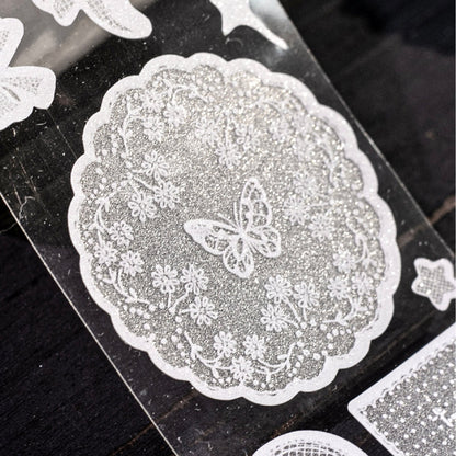 White Tea Blossom Dream Series Die Cutting Flash Sand PET Tape featuring dream, tea, and white designs for journaling, scrapbooking and collage