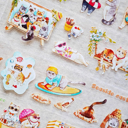 4.5cm*100cm Lazy Cat on Vacation Die Cutting Washi/PET Tape featuring cat designs for journaling, scrapbooking and collage