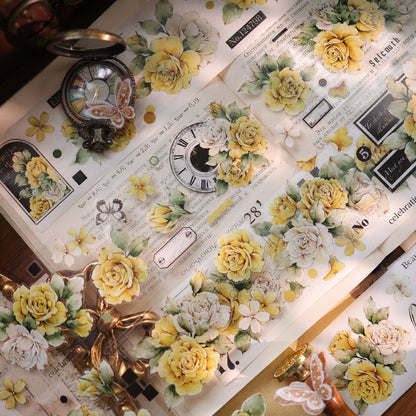 Faded Yellow Letter Flower Die-Cutting Washi Tape - Sample 150cm