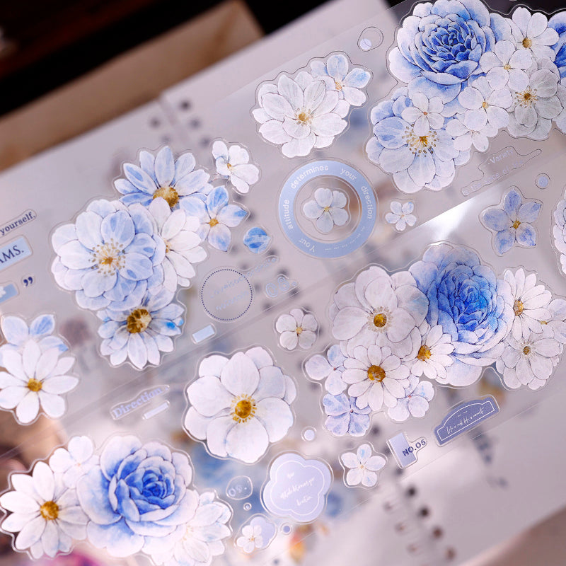 5.5cm*125cm Light Blue Flower Die Cutting Washi/PET/Shell Light Washi/PET Tape