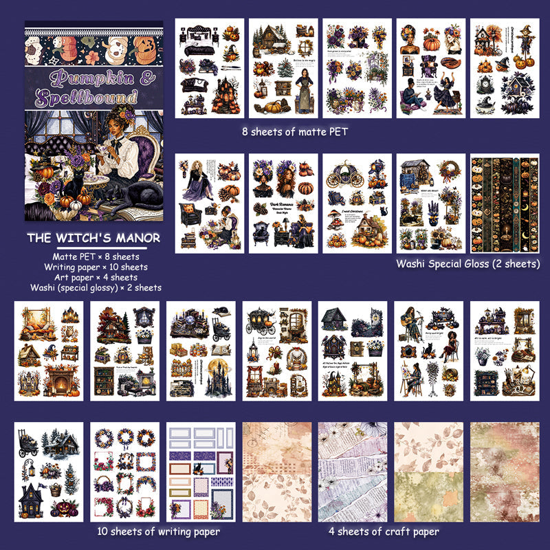The Witch's Manor Sticker Book featuring book designs for journaling, scrapbooking and collage
