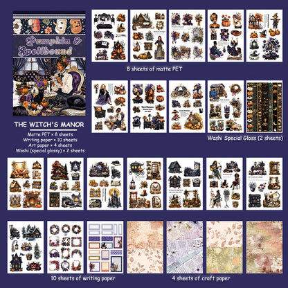 The Witch's Manor Sticker Book featuring book designs for journaling, scrapbooking and collage