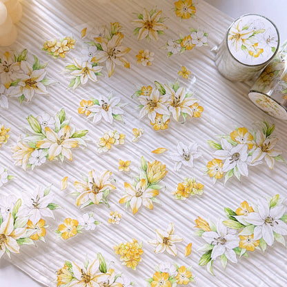 5.5cm*100cm Floating Light Lily Die Cutting Washi/PET Tape featuring light designs for journaling, scrapbooking and collage
